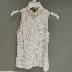 Etcetera Cream Lace Sleeveless Mock Neck Tank